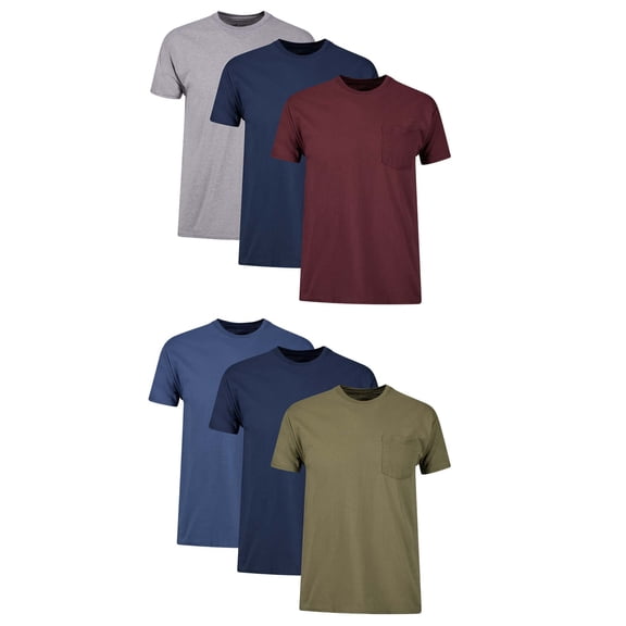 Hanes Men's Value Pack Assorted Pocket T-Shirt Undershirts, 6 Pack