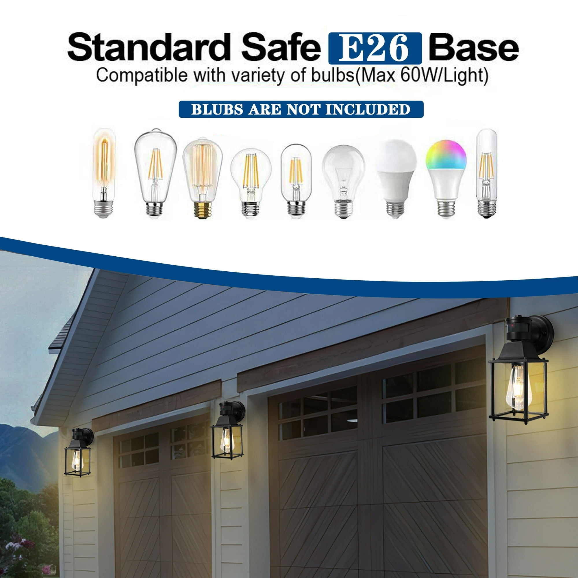 Outdoor Wall Lights Motion Sensor Black Waterproof Outdoor Porch Light For Front Door Garage Entryway Patio
