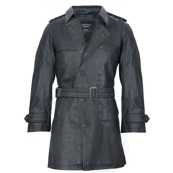 Mens Black Leather Trench Overcoat-Edenbridge in Black