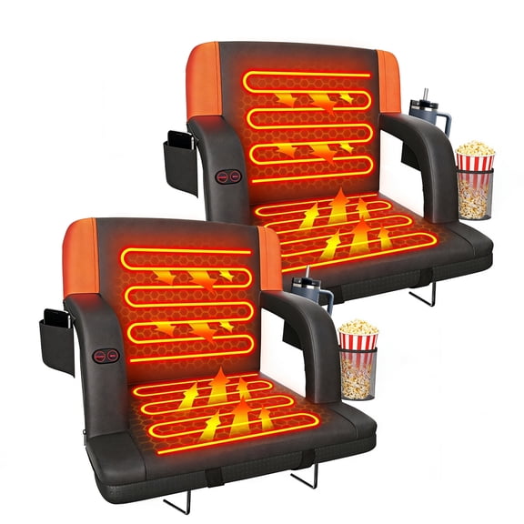 DKMOCO Dual-Sided 2PCS 23" Wide Heated Stadium Seats for Bleachers with Back Support, Portable Heated Bleacher Seat with Backrest, for Outdoor Events, Orange, NO BATTERY