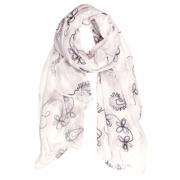 Peach Couture Summer Fashion Blossom Embroidered Sheer Floral Scarf Wrap