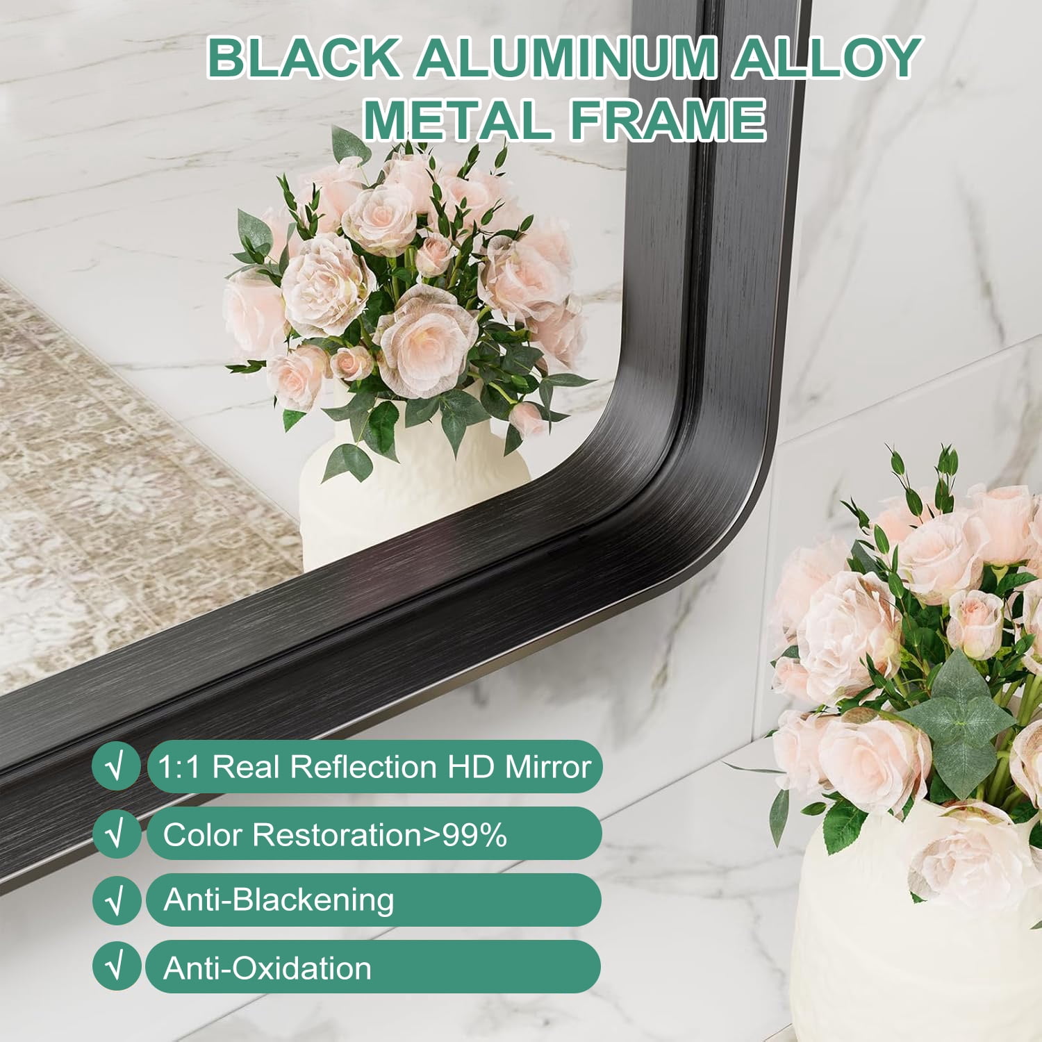 22x30 Inch Bathroom Mirror Large Rectangle Vanity Framed Mirror for Wall, Tempered Glass, Hangs Horizontally or Vertically