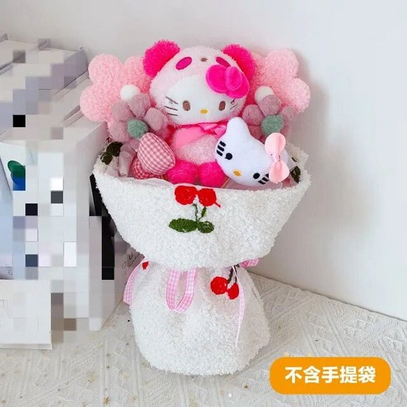 Cartoon Hello Kitty My Melody Kuromi Cinnamoroll Plush Doll Flower Toy Sanrio Bouquet Gift Box Xmas Valentine‘s Day Gift