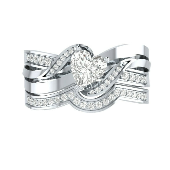Heart Ring Set, Engagement Wedding Diamond Bridal Ring Set, Perfect Diamond Ring Set For Bride, Two Piece Ring Set, 925 Sterling Silver, 2.3 Ct Simulated Diamond, Womens Bypass Ring Set
