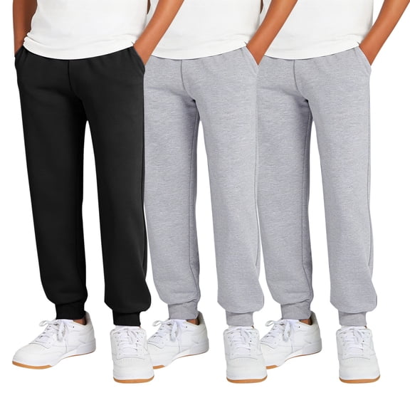 CPNG 3 Pack Girls Boys Baggy Lightweight Sweatpants Solid Color Sweat Pants Elastic Waist Soft Casual Joggers(Dark Gray,3-4 Years)