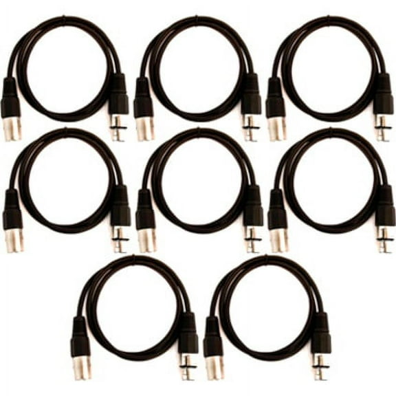 Seismic Audio SAXLX-3, 8 Pack of Black 3 Foot XLR Patch Cables
