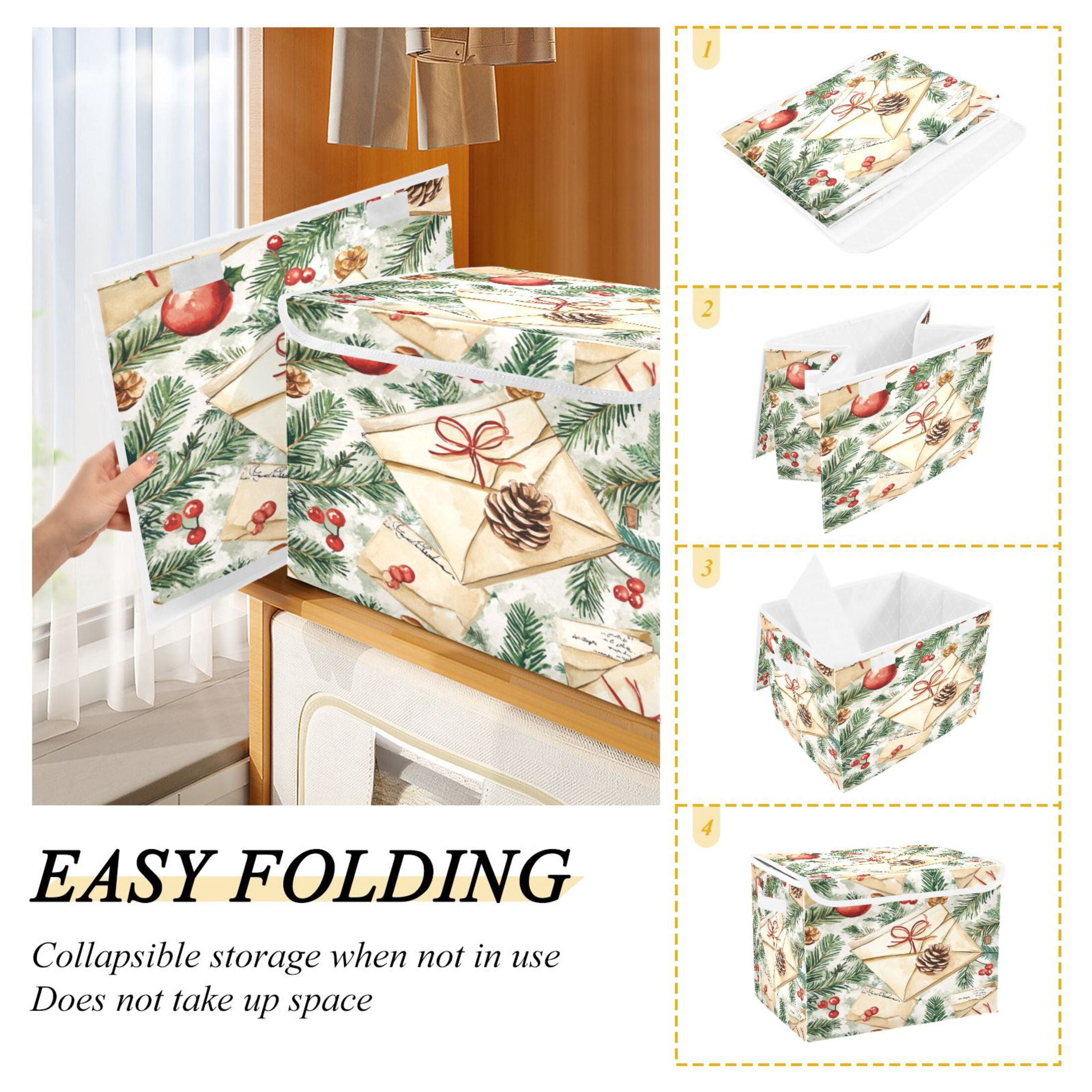 Storage Box With Lid 16.5x12.6x11.8In Foldable Stacked Household Storage Box Christmas Envelope Picture