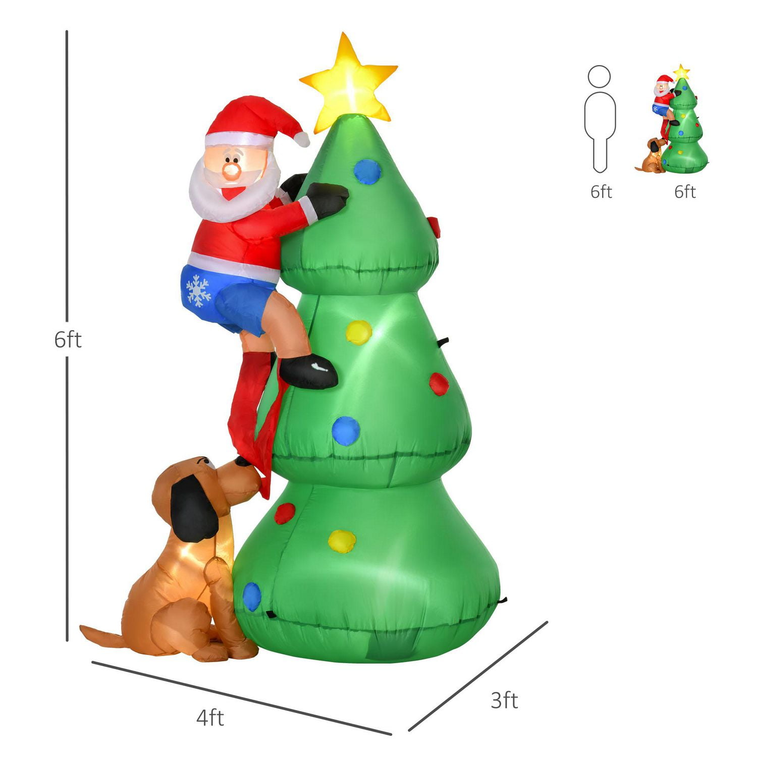 HOMCOM Arbre de Noël gonflable de 1,8 m, éclairé par LED avec chien du Père Noël pour la maison, l'intérieur, l'extérieur, le jardin, la pelouse, la décoration de fête