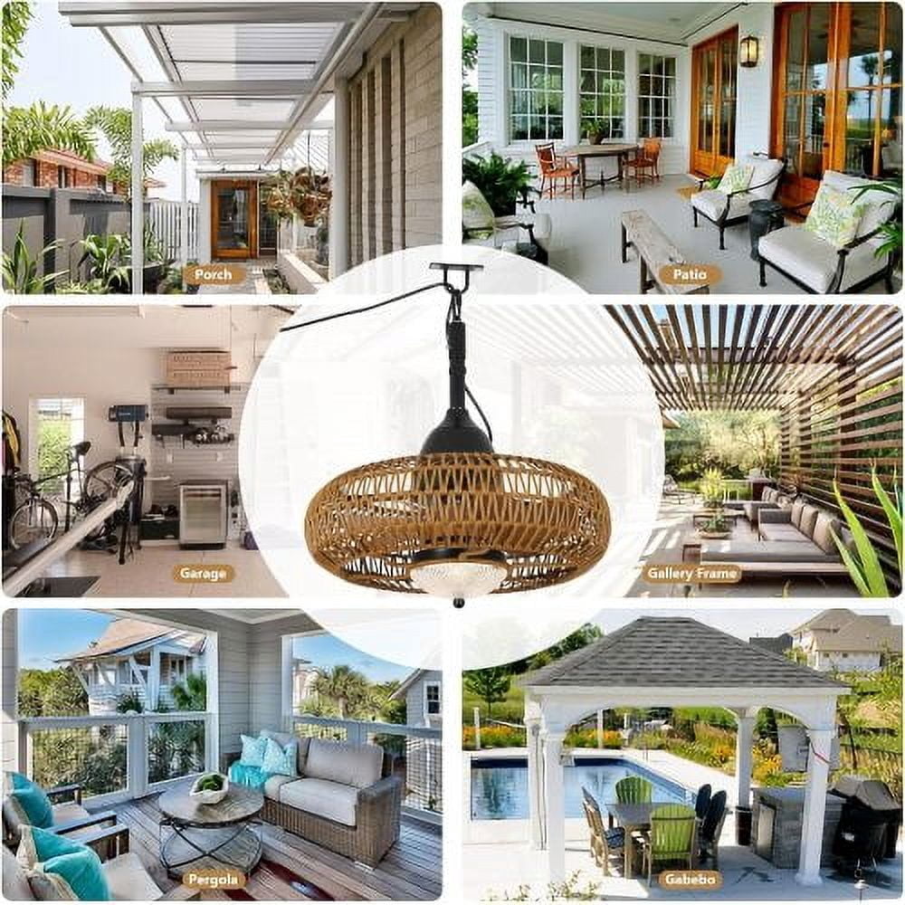 ACE-LIGHTS,2-In-1 Waterproof Outdoor & Indoor Dimmable Rattan Ceiling Fan with Lights & Remote Control,3 Color Modes for Gazebo,Patios,Living Room,Dining Room,Bedroom,Kitchen,Office(Brown).