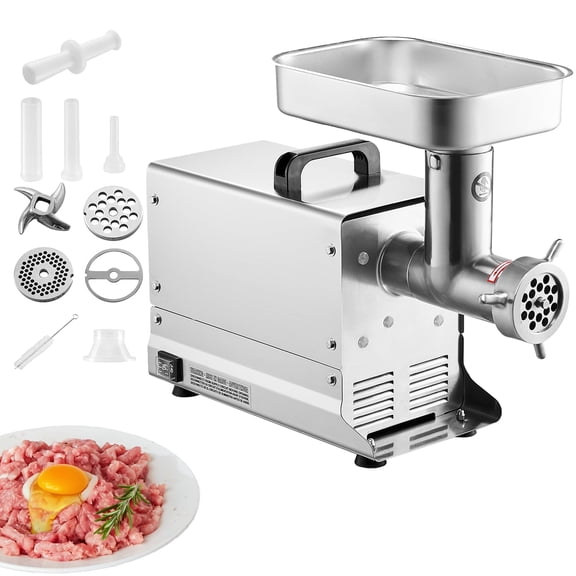KFFKFF Electric Meat Grinder, 7 Lbs/Min Capacity with Blade, Grinding Plate, Sausage Maker, Stainless Steel Commercial Meat Processor for Kitchen, Restaurant, and Butcher Shop