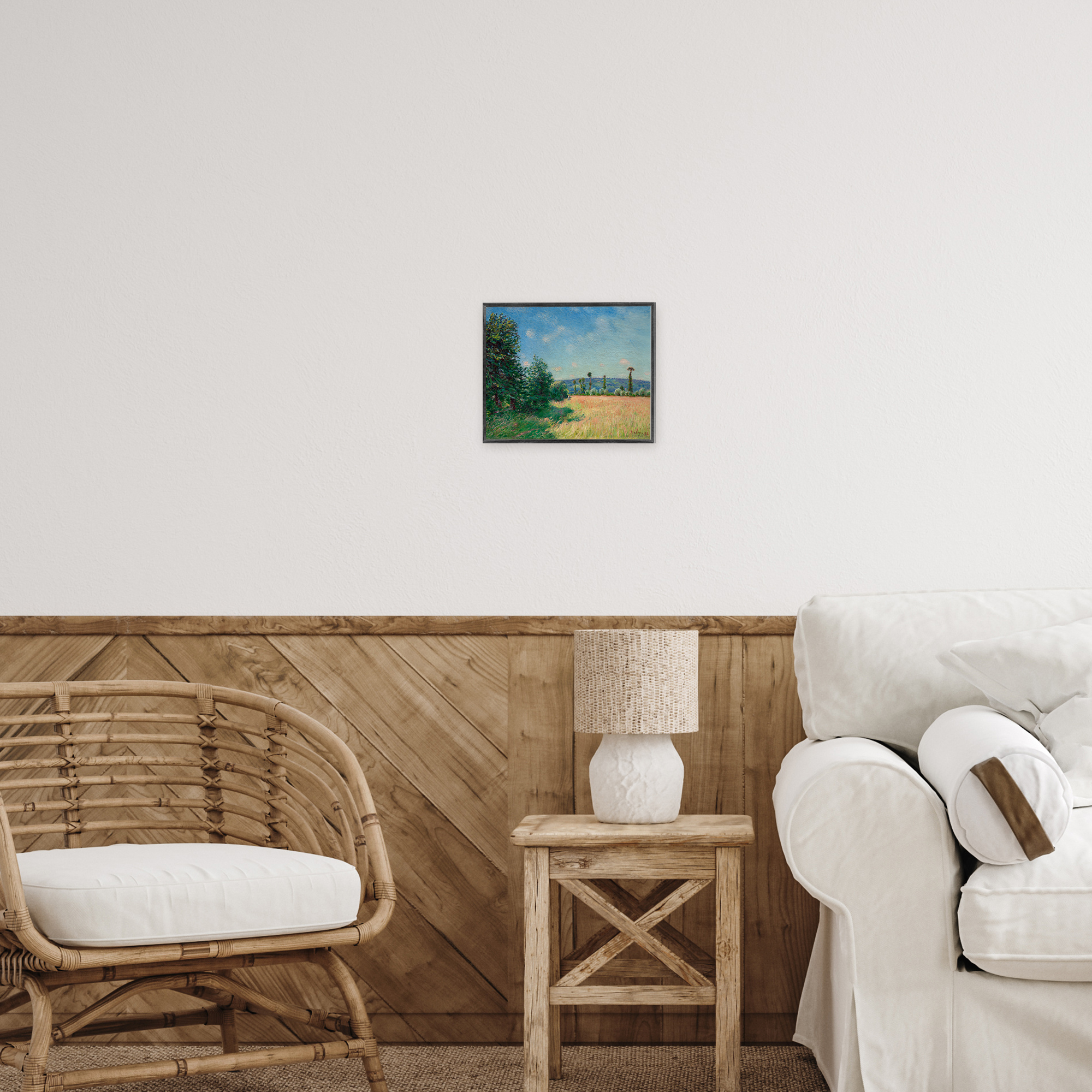 Sahurs Meadows in Morning Sun Gray Framed Giclee Art, design by Alfred Sisley