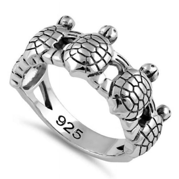 Sea Turtle Ring 925 Sterling Silver Ocean Turtle Charm Band Animal Lover Jewelry_7.5