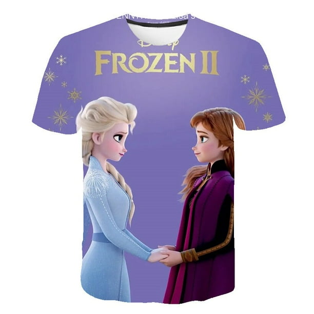 Camisetas Kawaii para niñas, camisetas bonitas con estampado de dibujos animados de Anna Elsa para niños, camisetas de verano, ropa para niñas, Tops de Elsa Frozen 1-14Years10T Gao Jinjia LED