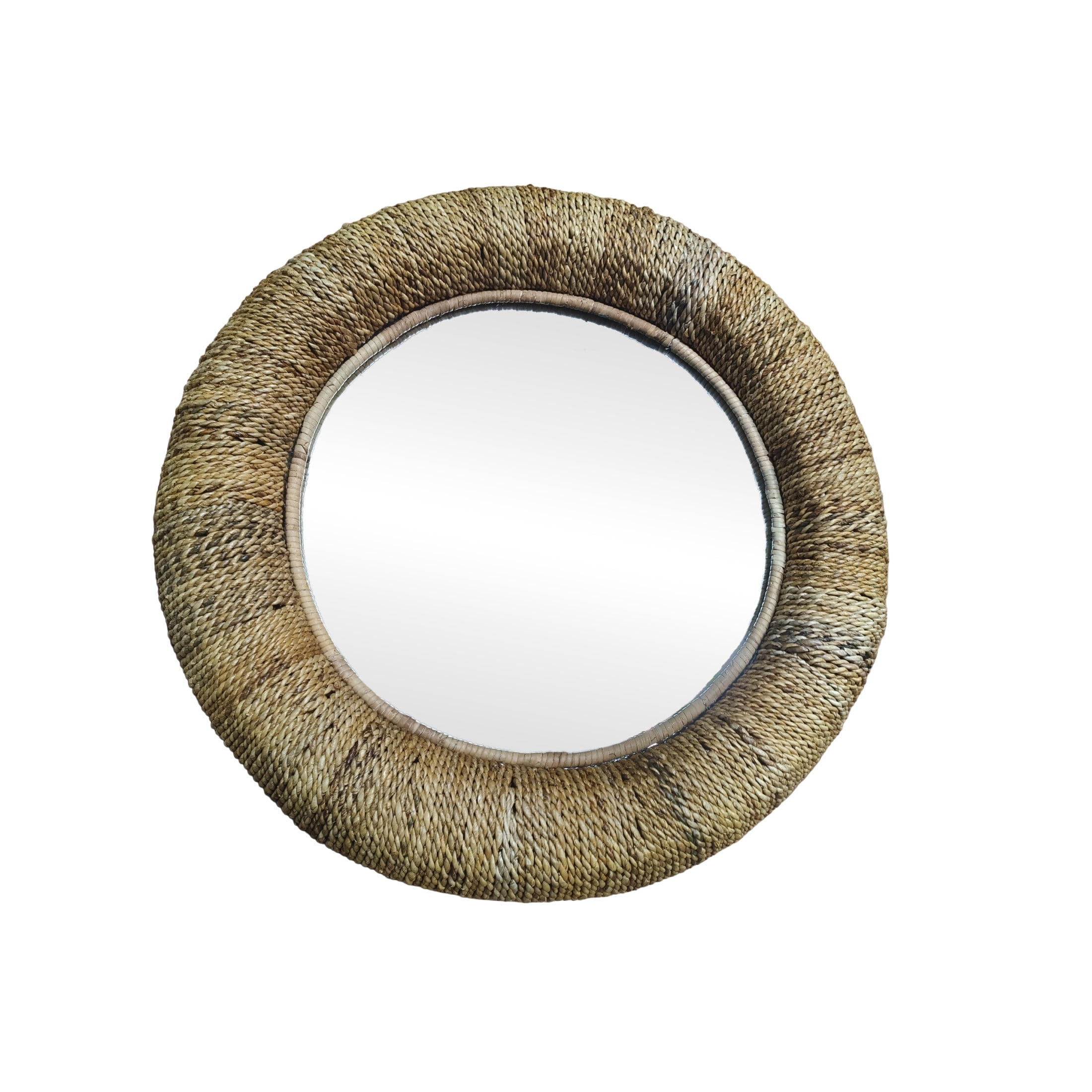 DecMode Coastal Brown Weaved Rattan Round Wall Mirror, 35"D