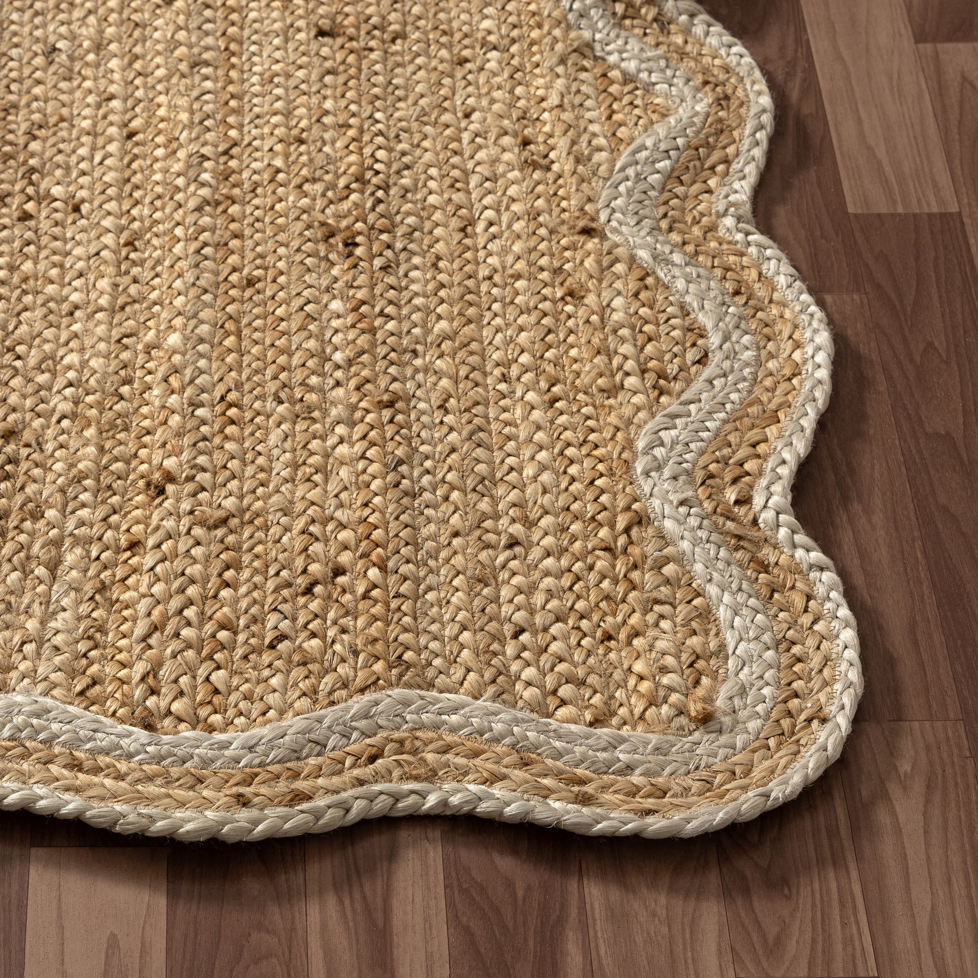 Harlow Hill Teni Braided Jute 2' x 3' Ivory/Natural Bordered Performance Indoor Area Rug
