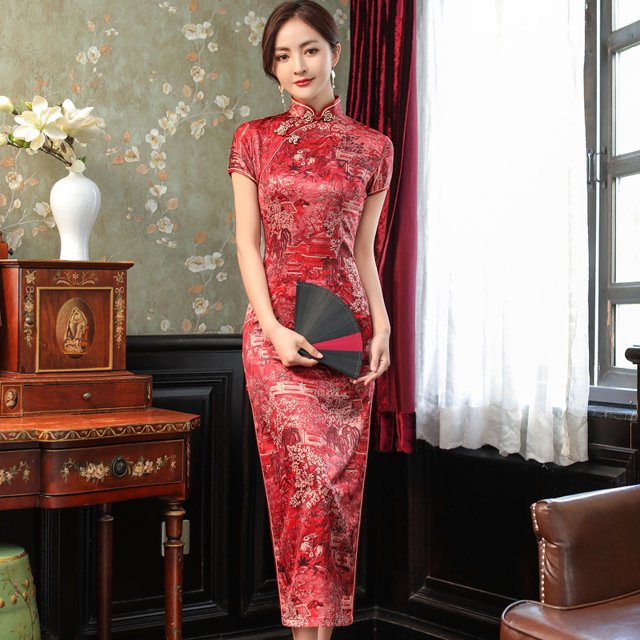 Vestido cheongsam de primavera y verano, vestido de satén para mujer, moda retro ajustada, disfraces de banquete