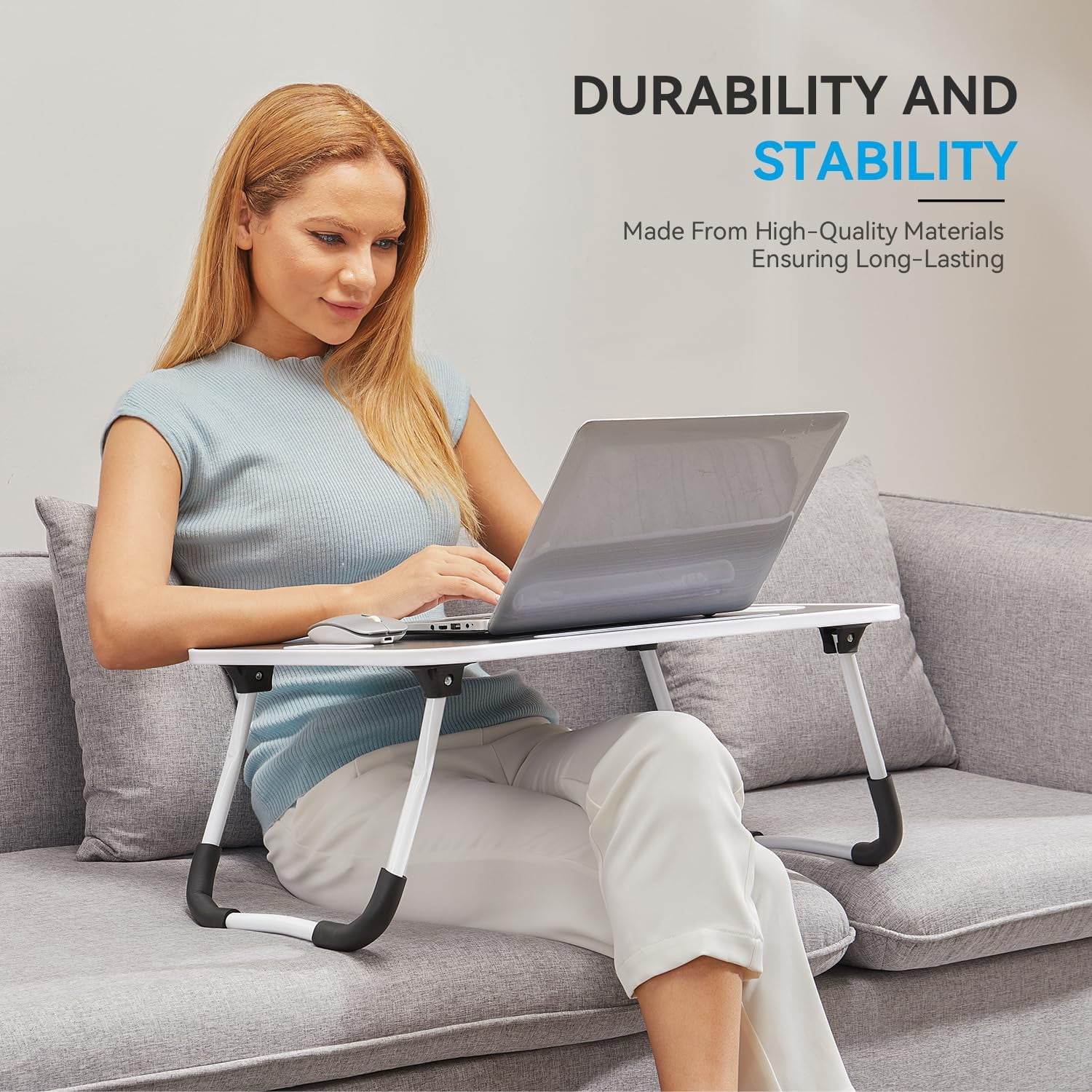 Foldable Lap Desk for Laptop & Writing - 23 inch Bed Tray Table with Cup Holder & Tablet Slot - Portable Notebook Stand for Eating, Sofa, Couch & WFH Students