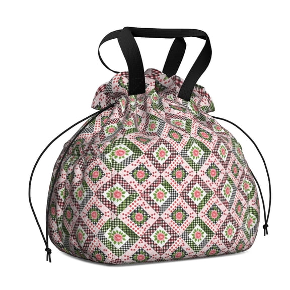 Pioneer Flower Floral Print Pattern Drawstring Lunch Bag Women - Drawstring Lunch Bag Insulated for Work Office - Stain-Resistant Large Lunchbags for Women with Multi-Pockets