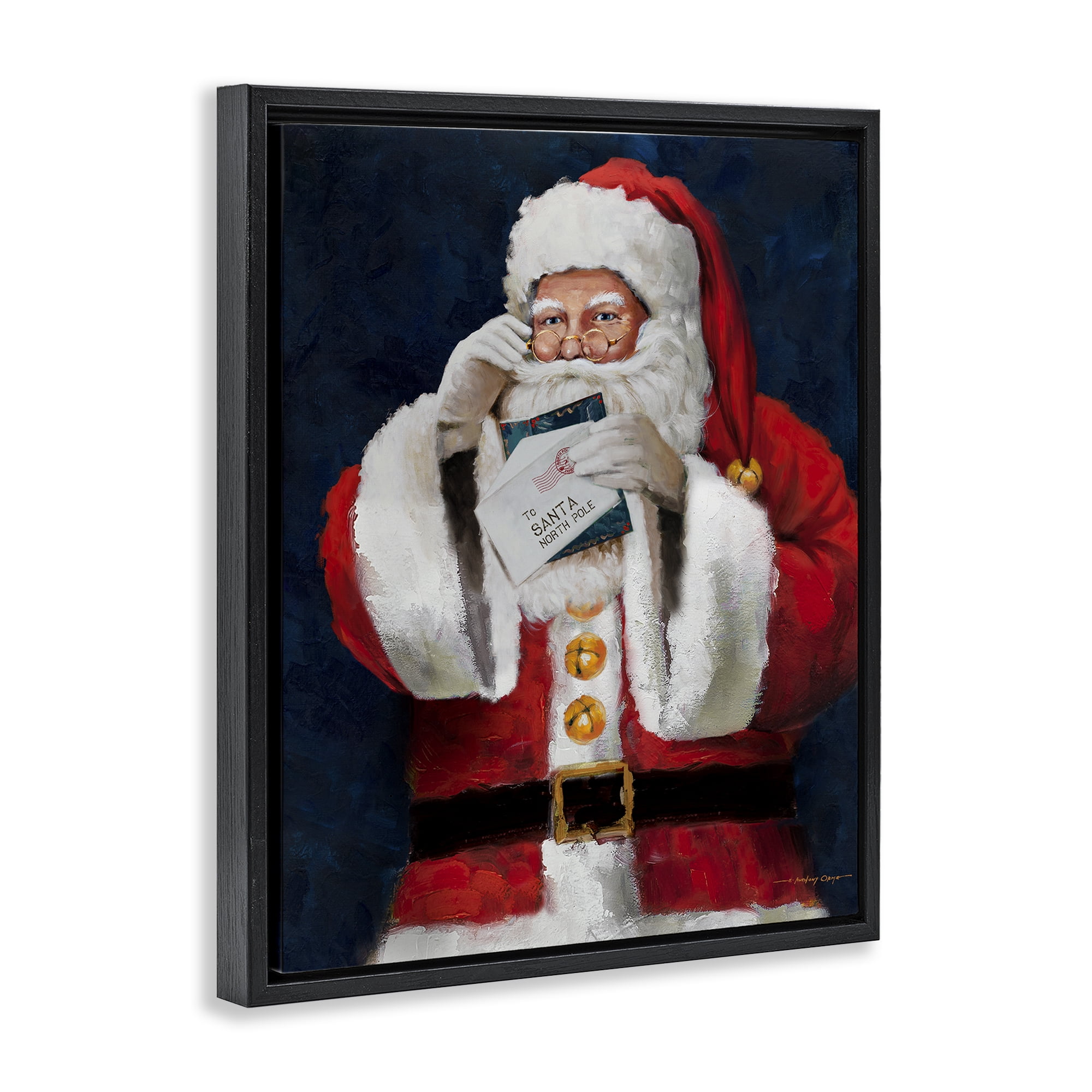 Stupell Industries Santa & Christmas Mail Holiday Painting Black Floater Framed Canvas Art Prints Wall Art, 17 x 21