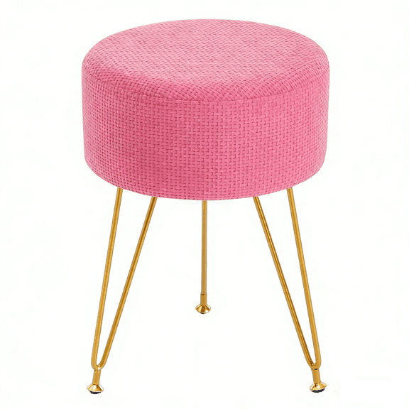 ZUNMOS Velvet Vanity Stool - Round Ottoman Footrest Chair for Makeup Room, Bathroom, Bedroom, Living Room, Entryway & Offices, Pink