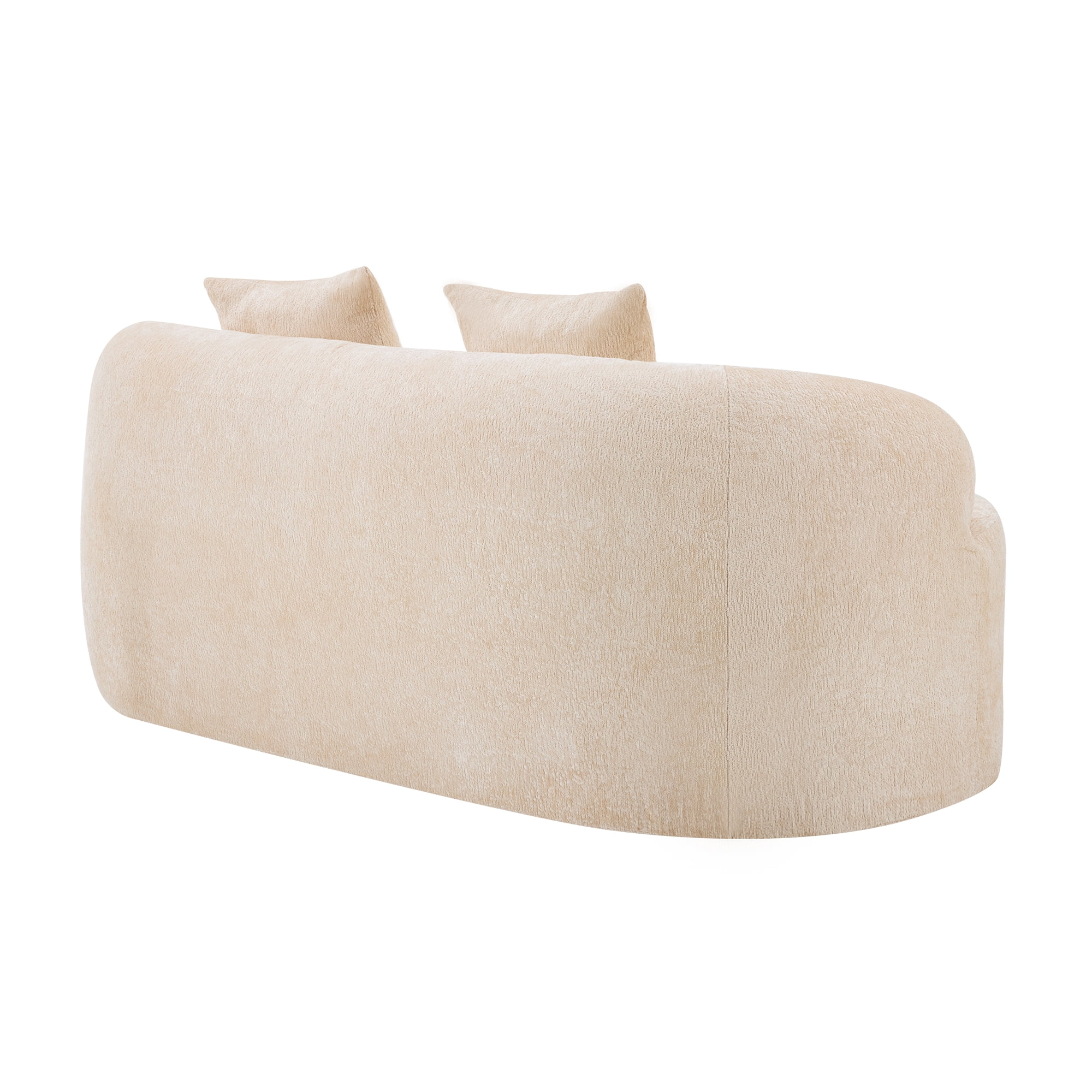 Beige Curved Loveseat Sofa with Round Armrest, Teddy Velvet Fabric Compression Couch with 2 Pillows, Cream Couch for Small Space, Living Room, Bedroom, No Assembly