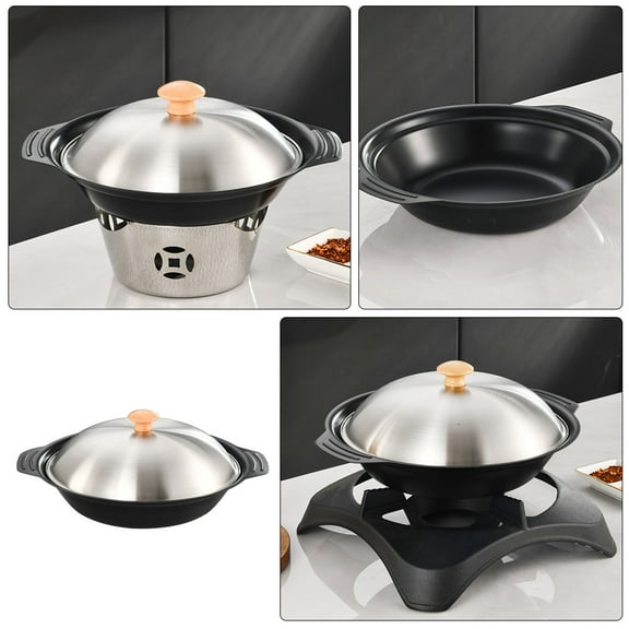 FRCOLOR Iron Sukiyaki Hot Japanese Style Soup Pot Seafood Pot Pasta Pot with Lid Round Cooking Pot Cooking Wok Double Handle Cooking Pot