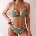 thumbnail image 2 of Women's Solid Color Lace Triangle Bikini Set Halter Adjustable Ties Backless Two-Piece Swimsuit Green XL(XL), 2 of 7