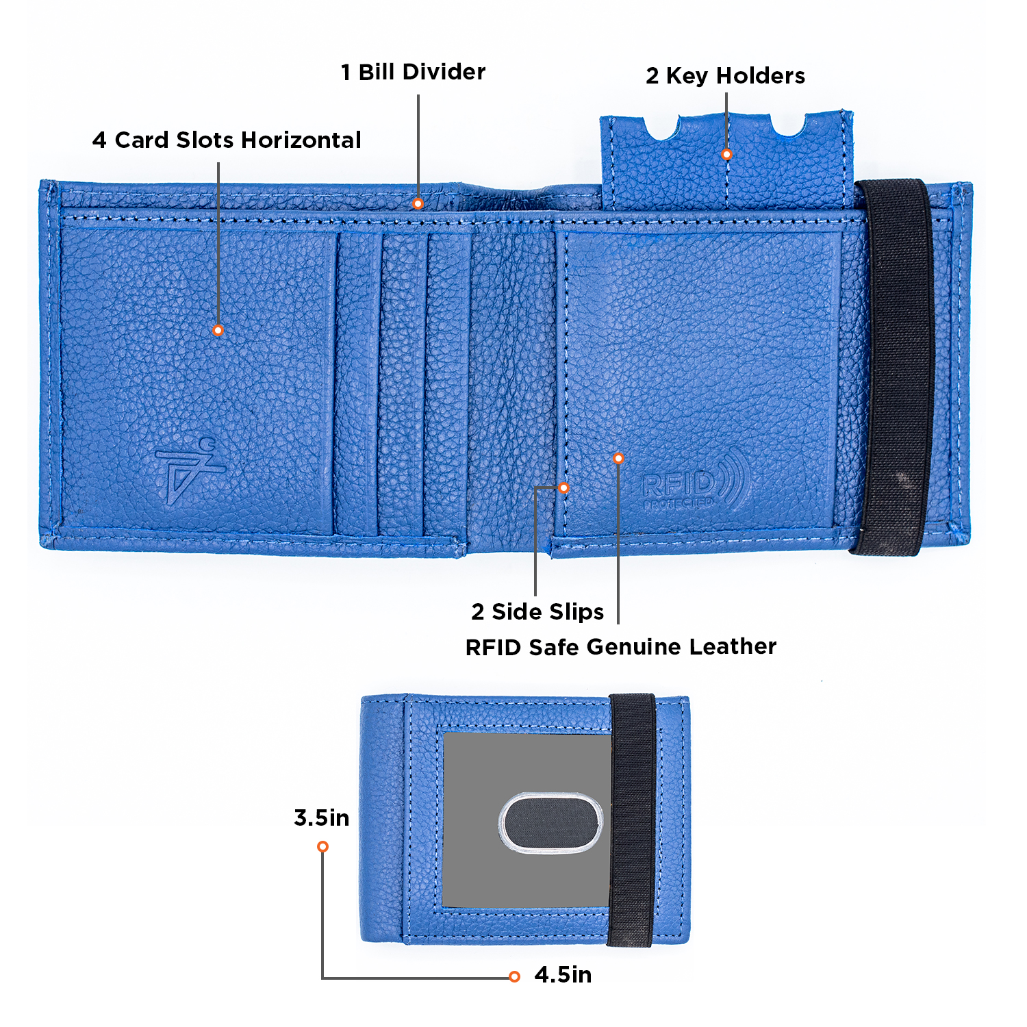 RFID Safe Biker Men's Soft Leather Bifold Chain Wallet with Elastic Card Case Navy - image 2 of 5