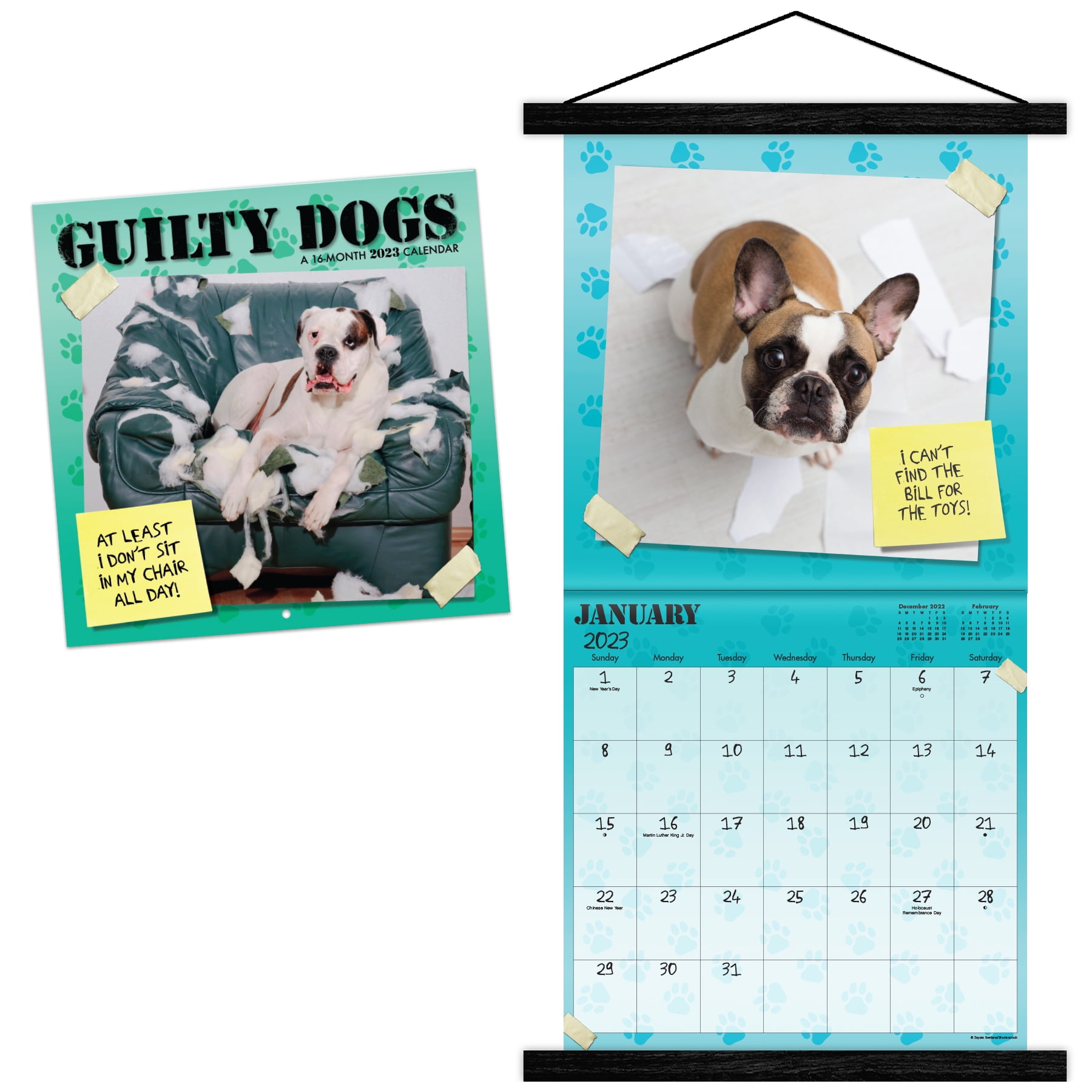 Trends International 2023 Guilty Dog Wall Calendar & Magnetic Frame
