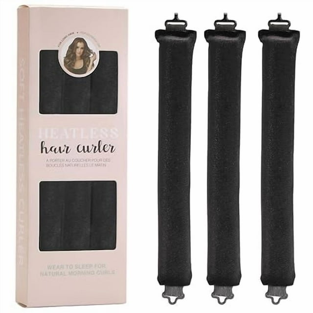 Soft Satin Heatless Hair Curler for Women - Overnight No - Heat Styling Rods, Sleep - In Curls for All Hair Types(3PCS, Black)