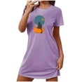 thumbnail image 4 of Sakmal Robe de Nuit Confortable pour Femmes Grande Taille Violet Douce Pyjama d'Halloween Manches Courtes Col Rond Imprimé Chat Noir Courtes Chemises de Nuit P-2TG, 4 of 4