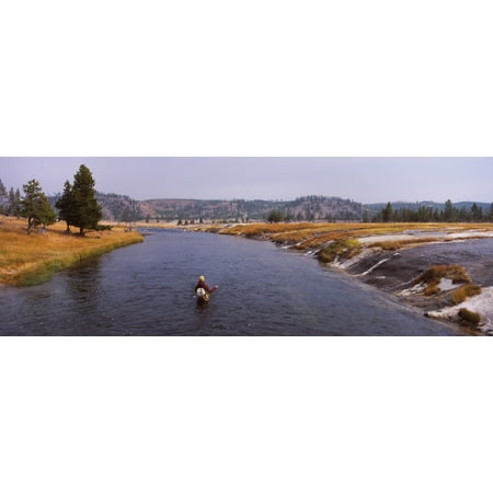 Fisherman fishing in a river Firehole River Yellowstone National Park Wyoming USA Canvas Art - Panoramic Images (36 x