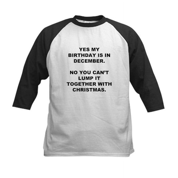CafePress - Christmas Birthday Baseball Jersey - Kids Cotton Baseball Jersey, 3/4 Sleeve Shirt