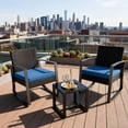 thumbnail image 4 of Lofka 3 Piece Patio Furniture Set Outdoor Wicker Rocking Furniture Conversation Set with Glass Coffee Table for Garden,Deck,Balconies,(Blue Cushion), 4 of 11
