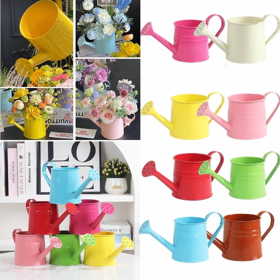 Cute Metal Watering Can, 1L Garden Watering Can for Indoor & Outdoor Plants, White & Colorful Galvanized Steel Watering Cans 4.72*4.72*4.33 In Pink
