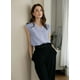 thumbnail image 3 of Camiseta sin mangas EVALESS Summer para mujer con cuello en V plisada Beau Blue M, 3 of 5