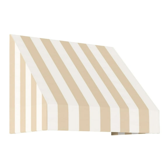 Awntech 4.38 Ft New Yorker Fixed Awning Canopy with Rigid Valance (52.5in x 24in x 48in), Linen/White Stripe
