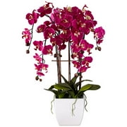 Dahlia Studios Potted Faux Artificial Flowers Realistic Purple Fuchsia Orchid in White Ceramic Pot for Home Decoration 29 High