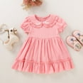 thumbnail image 2 of vigerkar Girls Dress Short Sleeve Round Neck Summer Dresses Kids Casual Elegant Party A-Line Solid Color Clothes (Pink, 6-9 Months), 2 of 3