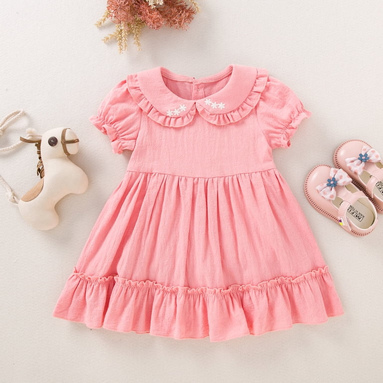 Gubotare Baby Girl Dresses Baby Girl Dress Puff Short Sleeve Smocked Embroidery Plaid Dress Infant Toddler Girl Dresses (Pink,Size 12-18 Months)