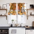 thumbnail image 2 of 2 Panels Kitchen Tier Curtains 39 Inch Length, Fall Thanksgiving Grommets Window Treatment Curtain, Gnomes Orange White Pumpkin Plaid Thermal Curtains Drapes for Living Room/Bathroom, 2 of 9