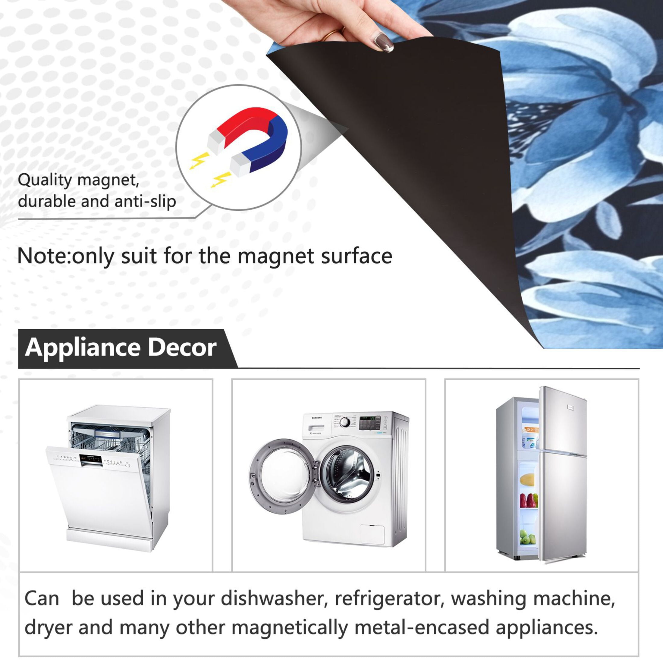 Dishwasher Magnetic Sticker 23x26 Inch Refrigerator Magnetic Sticker Washing Machine Magnetic Sticker Kitchen Panel Magnetic Sticker Home Decor Vibrant Blue Flowers