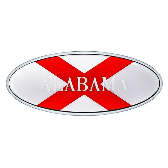 United Pacific 10972 Die-Cast Metal 7 ⅞” x 3 ¼” Chrome Oval Shape Emblem for Peterbilt, Mounting Stud w/Double-Sided Backing – ONE Emblem – Alabama Flag