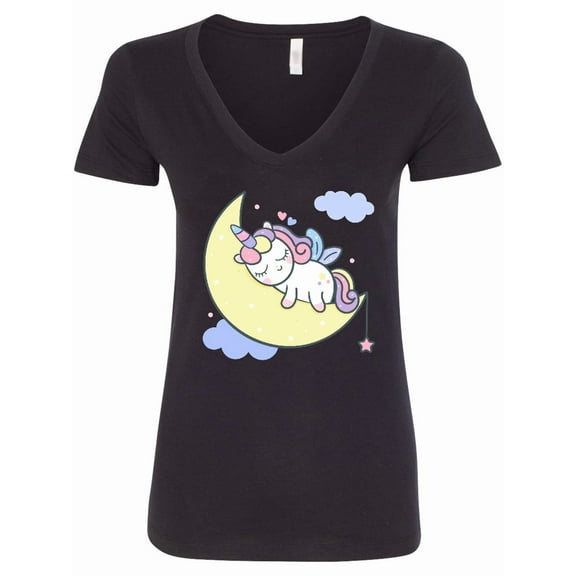 Inktastic Unicorn Moon Women's V-Neck T-Shirt