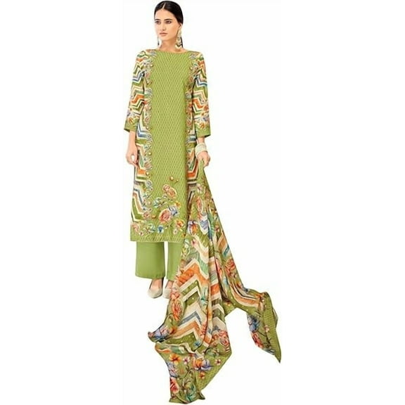Indian Designer Printed Cotton Shalwar Kameez with Dupatta Suits Stitched Pakistani Palazzo Pant Dresses ( Green, M - 40 )