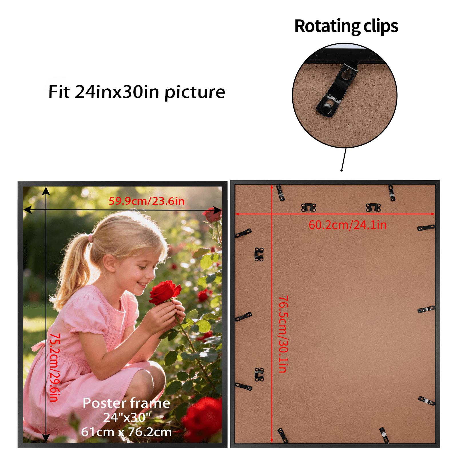24x30 Picture Frame for Wall Mounted Display Vertically or Horizontally, Black