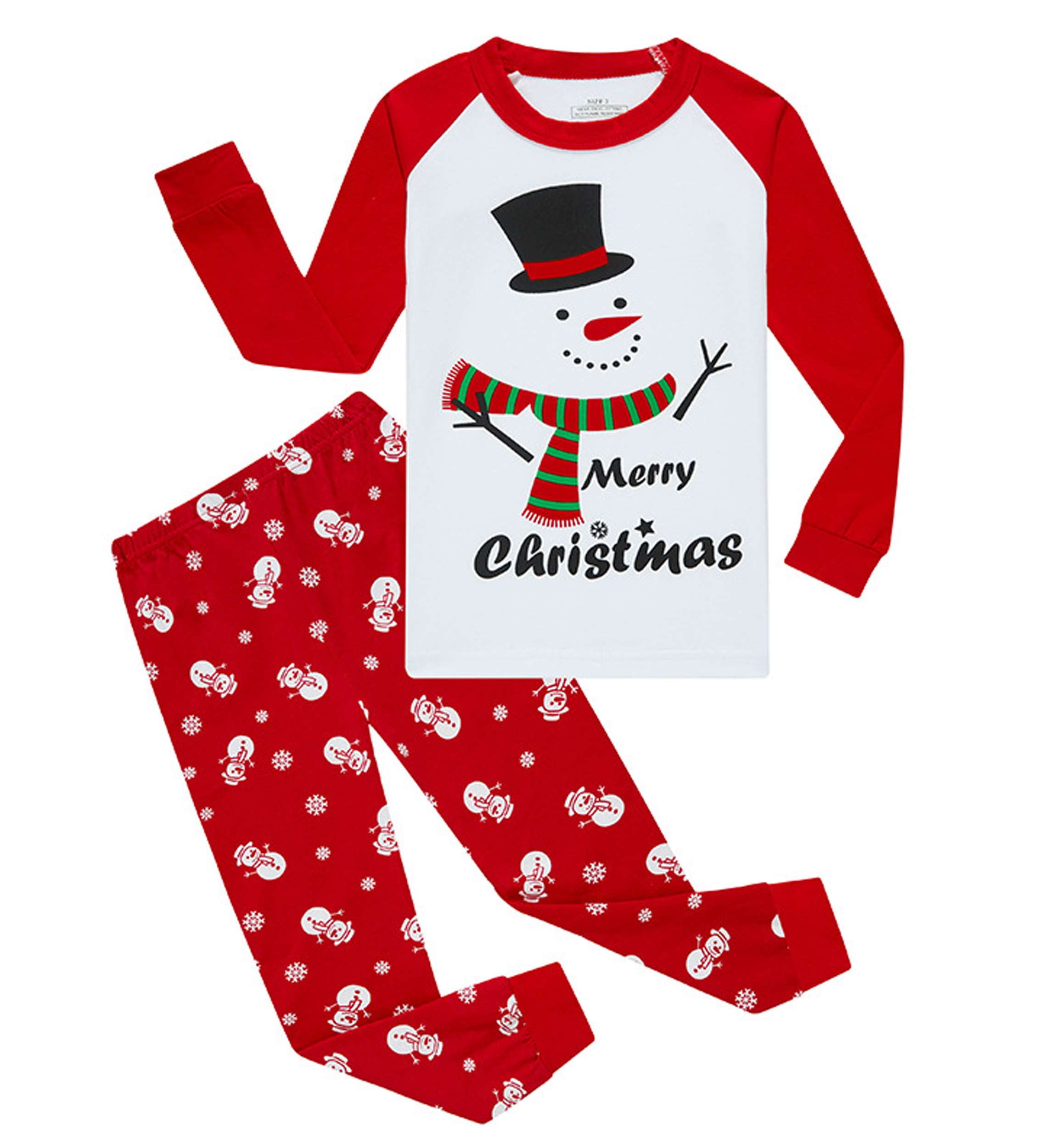 Aolyty Little Girls Pajamas Set Long Sleeve Sleepwear Snowman PJS 6T