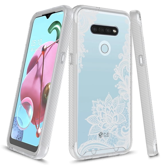 LG K51 Case, KAESAR Graphic Design Shockproof Impact Resistant Protective Full-Body Rugged Clear Hybrid Bumper Case for LG K51 (Lace Flower)