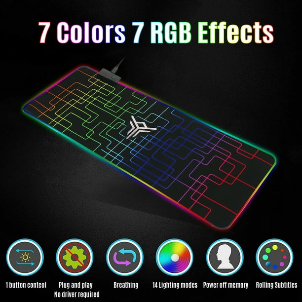 ELECWISH RGB 7 Colorful Extended Mouse Pad LED Large Gaming Keyboard