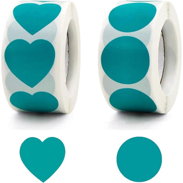 2 roll 1000 Pcs Heart Stickers+Dot Stickers, 2 Rolls 1inch Heart Coding Shape Paper Labels Self Adhesive Removable Stickers